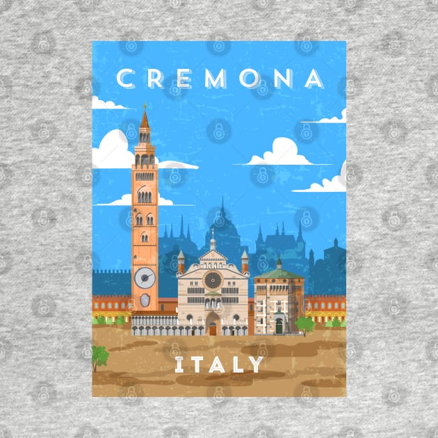 Cremona, Italy. Retro travel minimalist poster by GreekTavern
